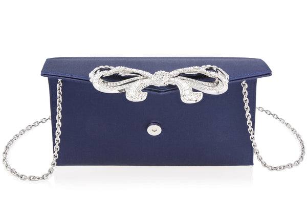 Judith Leiber Satin Bow Envelope Navy