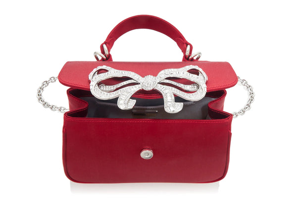 Judith Leiber Satin Bow Top Handle Crimson