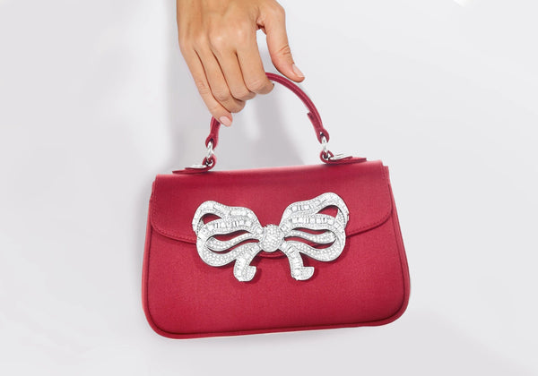 judith leiber Satin Bow Top Handle Crimson