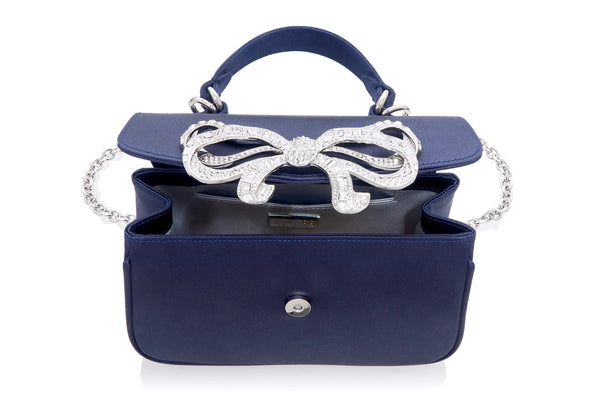 Judith Leiber Satin Bow Top Handle Navy