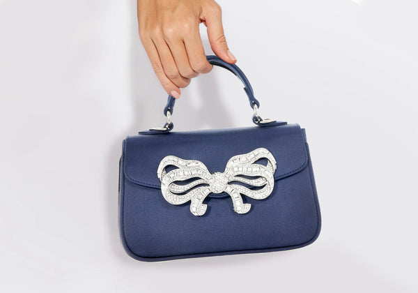 judith leiber Satin Bow Top Handle Navy