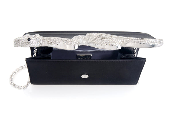 judith leiber Serpent Fizzoni Silver Black Satin