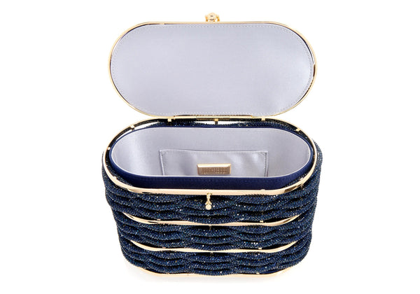 Judith Leiber Willow Crystal Woven Top Handle Navy