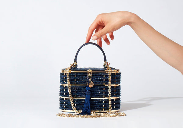 judith leiber Willow Crystal Woven Top Handle Navy