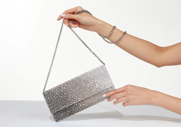 judith leiber Perry Crystal Caviar Gradient Platinum