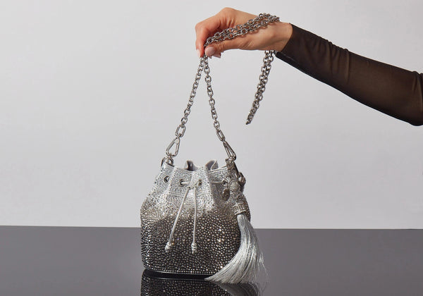 judith leiber Piper Bucket Caviar Gradient Platinum