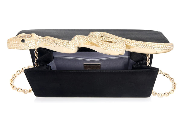 Judith Leiber Serpent Fizzoni Champagne Black Satin