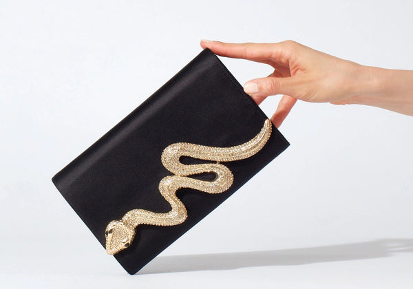 judith leiber Serpent Fizzoni Champagne Black Satin