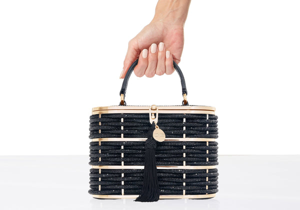 judith leiber Willow Crystal Woven Top Handle Black