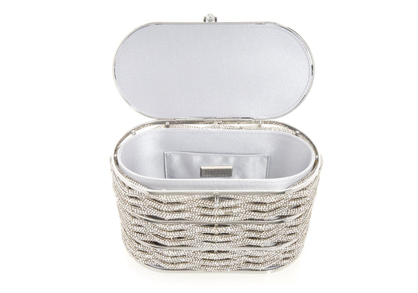 judith leiber Willow Crystal Woven Top Handle Silver