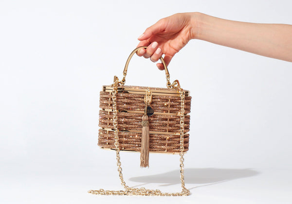 judith leiber Willow Crystal Woven Top Handle Topaz