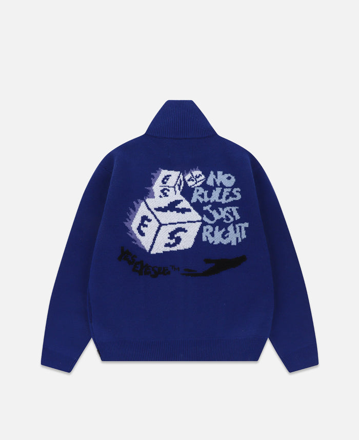 Juice Y.E.S Dice Full Zip-Up Knit Cardigan (Blue)