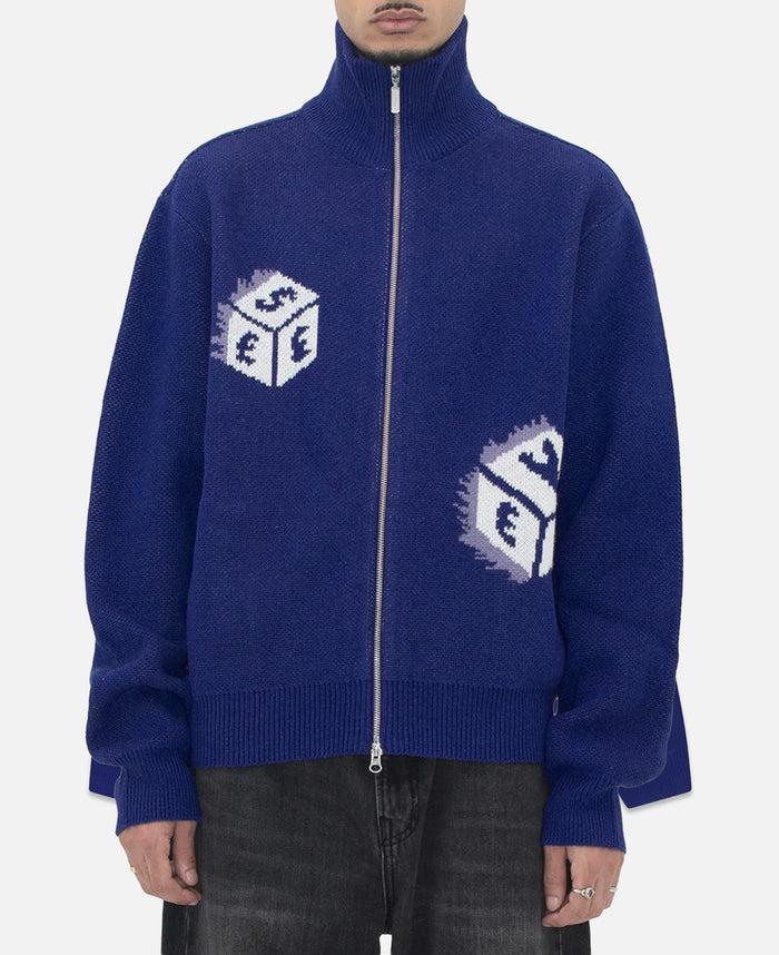 juice Y.E.S Dice Full Zip-Up Knit Cardigan (Blue)