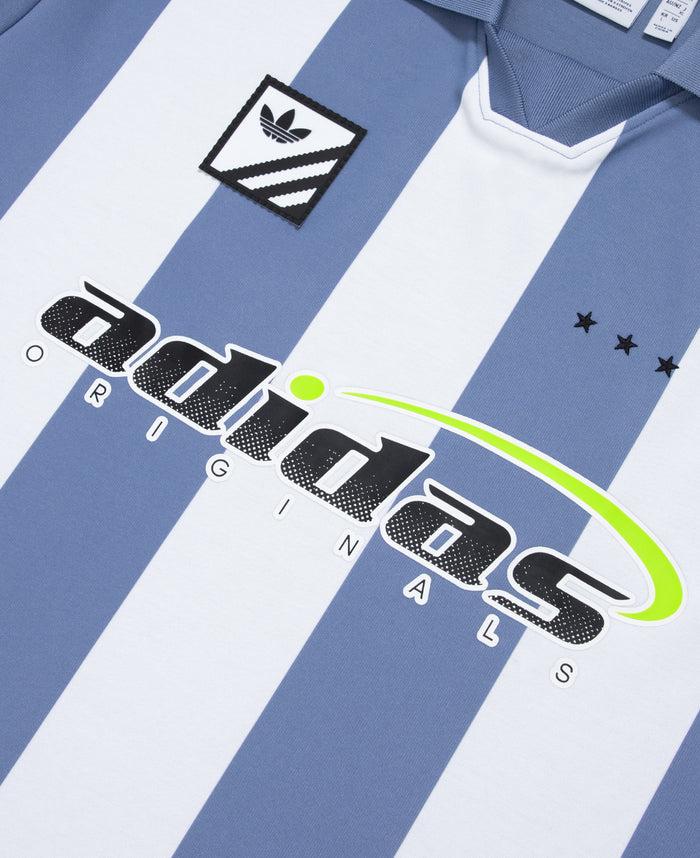 Juice Trefoil Logo Play Football Graphic Short Sleeve Polo Shirt (Blue)