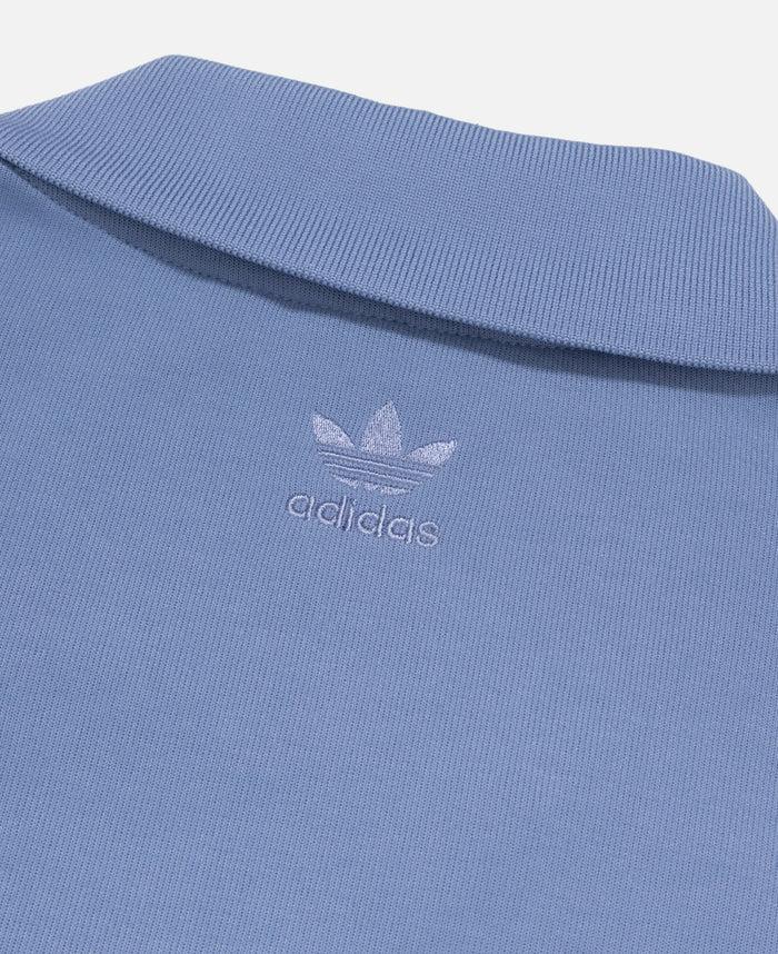 Juice Trefoil Logo Play Football Graphic Short Sleeve Polo Shirt (Blue)