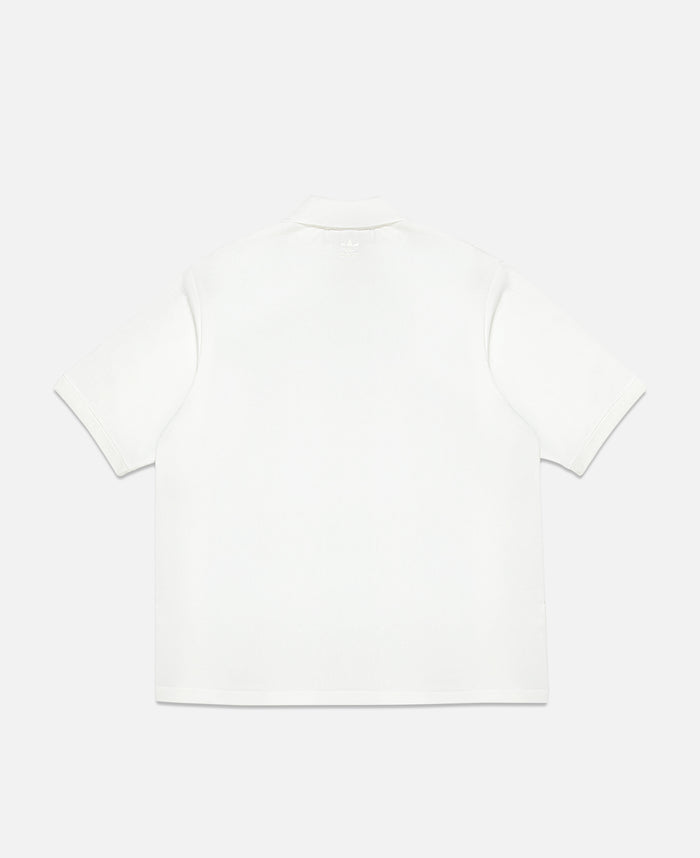 juice Trefoil Logo Play Football Graphic Short Sleeve Polo Shirt (White)