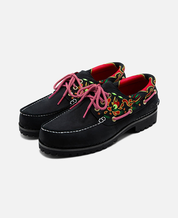 juice Women's Noreen 3-Eye Lug Handsewn Boat Shoes (Black)