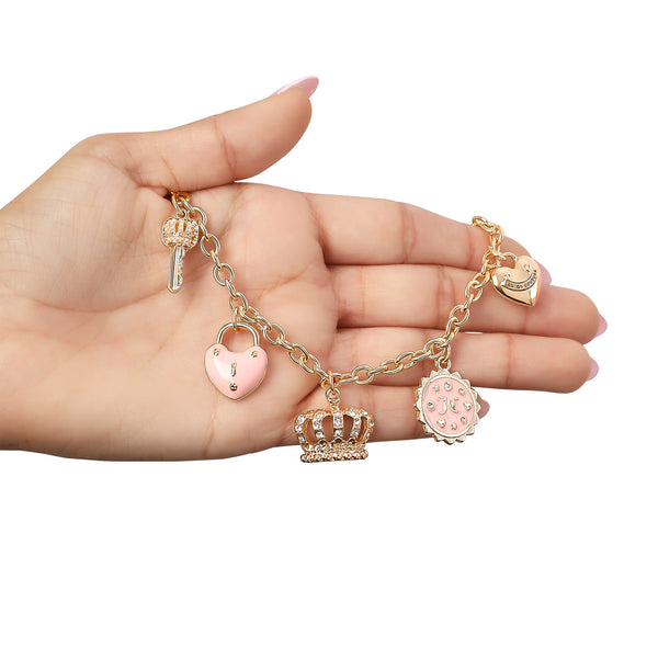 Juicy Couture Charm Necklace With Pink Enamel Accents And Crystal Details