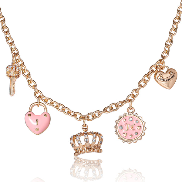 juicy couture Charm Necklace with Pink Enamel Accents and Crystal Details
