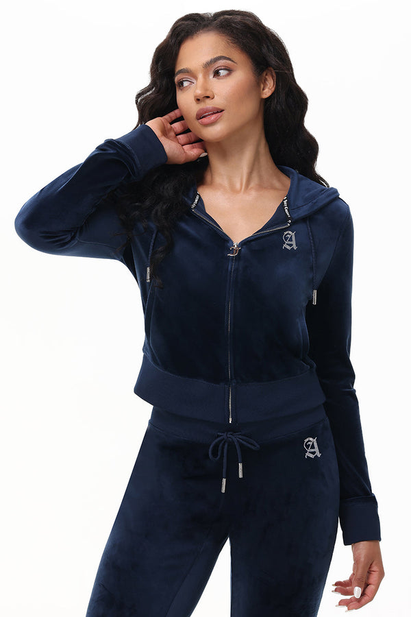 Juicy Couture Custom Initial OG Big Bling Velour Hoodie