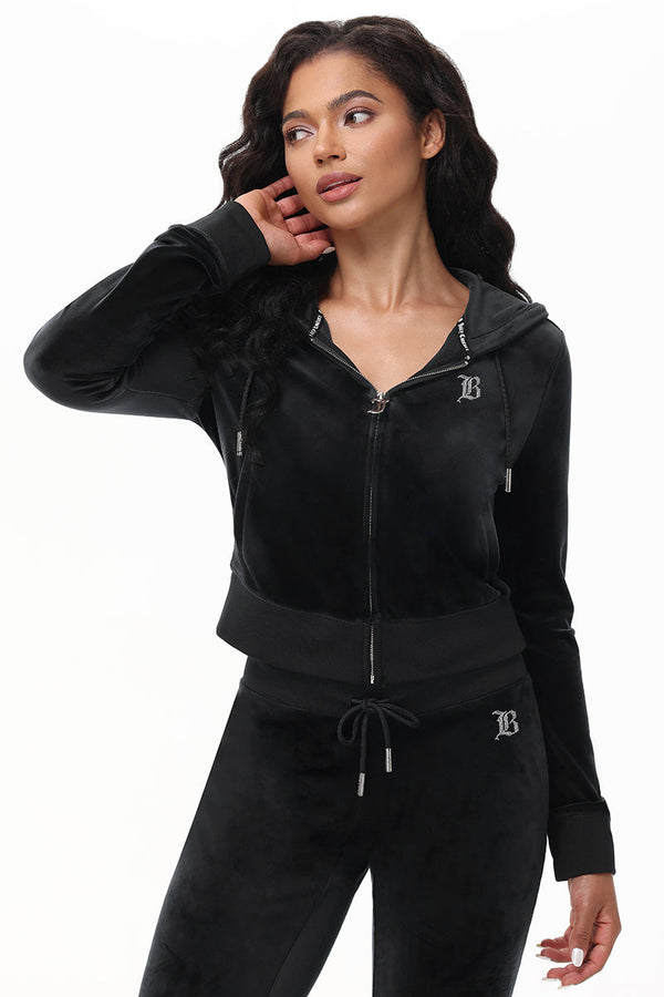 Juicy Couture Custom Initial OG Big Bling Velour Hoodie