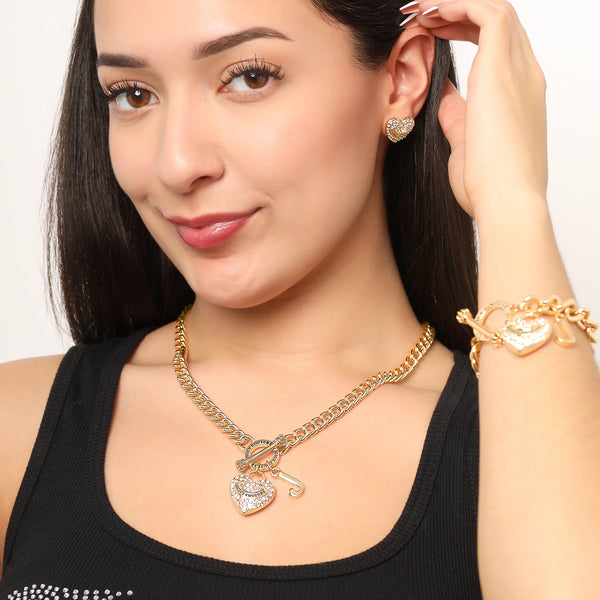 Juicy Couture Heart And Juicy Toggle Charm Necklace