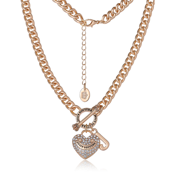 Juicy Couture Heart And Juicy Toggle Charm Necklace