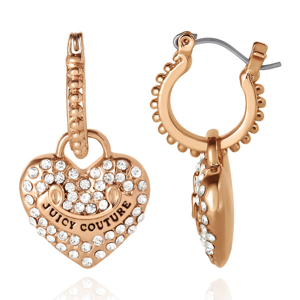 Juicy Couture Heart Charm Hoop Earrings With Crystal Accents