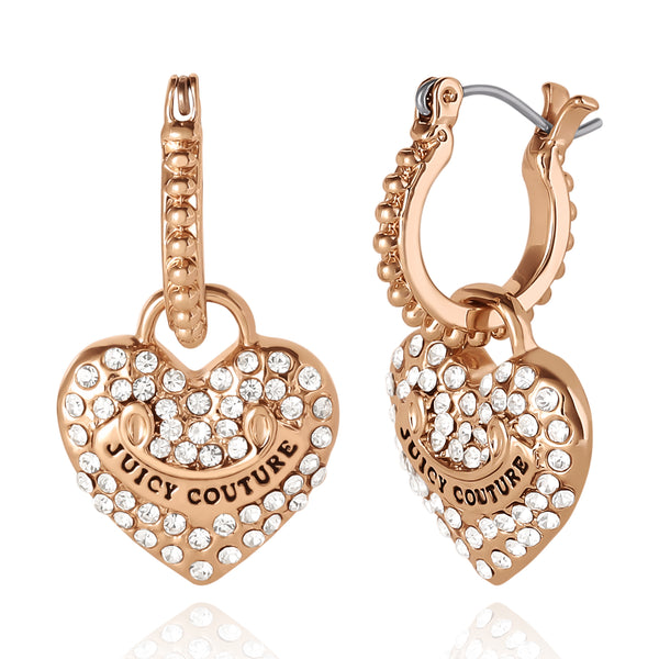 juicy couture Heart Charm Hoop Earrings with Crystal Accents