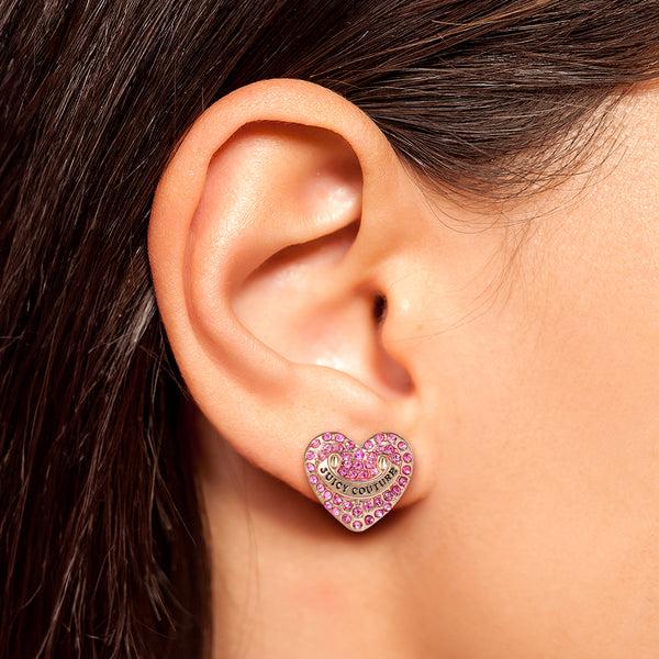 Juicy Couture Heart Stud Earrings With Crystal Accents