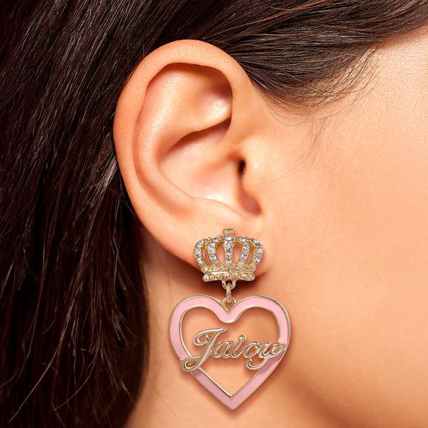 Juicy Couture Crown & Pink Heart Drop Earrings