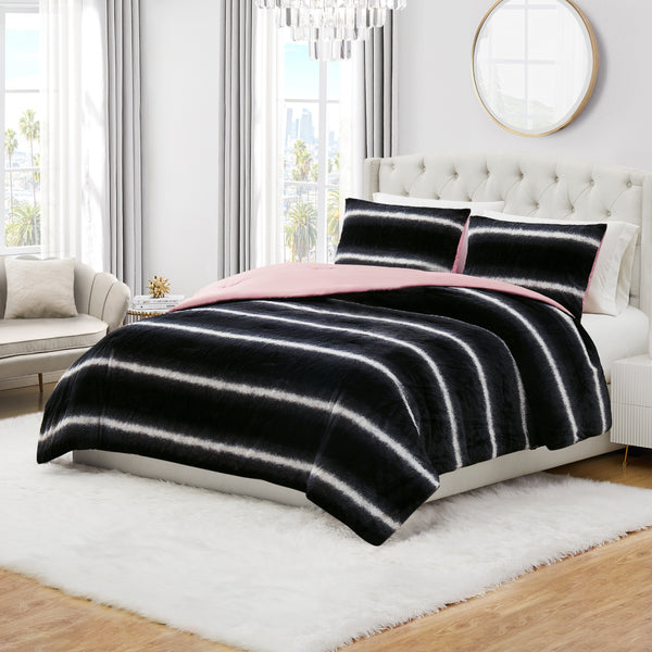 Juicy Couture Faux Fur Ombre Stripe Comforter Set