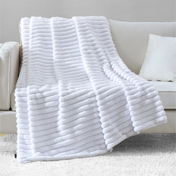 Juicy Couture Ribbed Faux Fur Throw Blanket