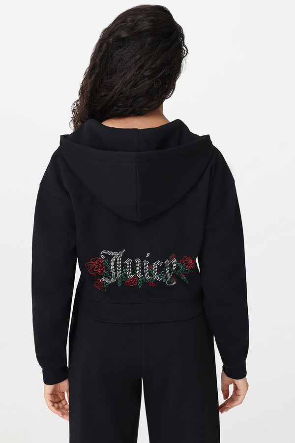 Juicy Couture Roses Cropped Zip Front Hoodie