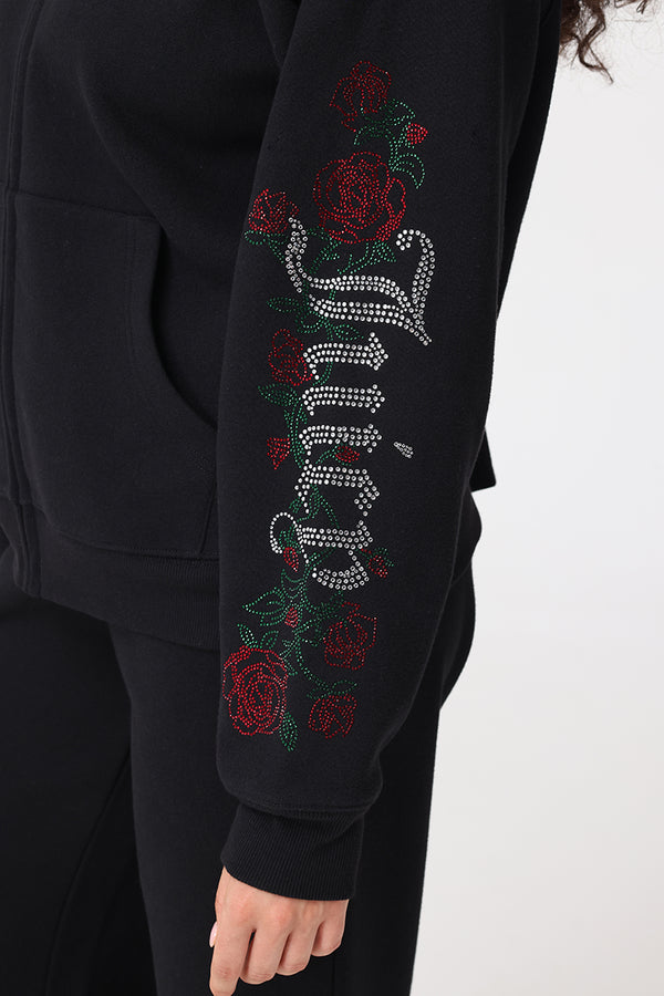 Juicy Couture Roses Oversized Zip Front Hoodie