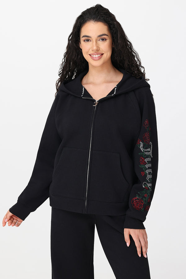 juicy couture Roses Oversized Zip Front Hoodie
