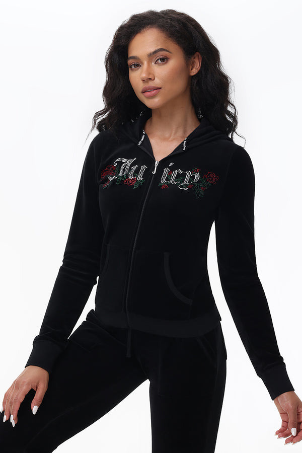 Juicy Couture Juicy Roses Bling Cotton Velour Hoodie