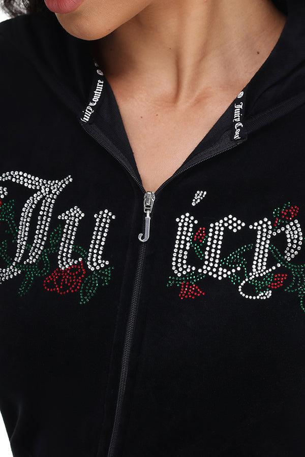 Juicy Couture Juicy Roses Bling Cotton Velour Hoodie