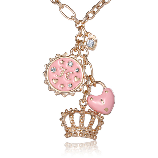 Juicy Couture Layered Charm Necklace With Pink Enamel Accents