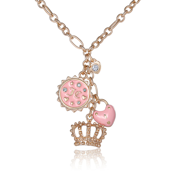 juicy couture Layered Charm Necklace with Pink Enamel Accents