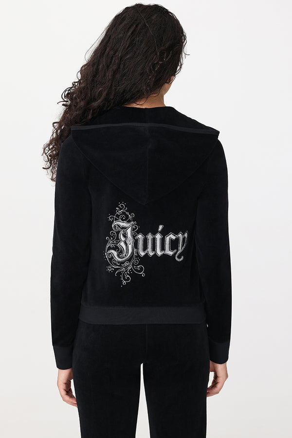 Juicy Couture Monogram Heritage Cotton Velour Hoodie