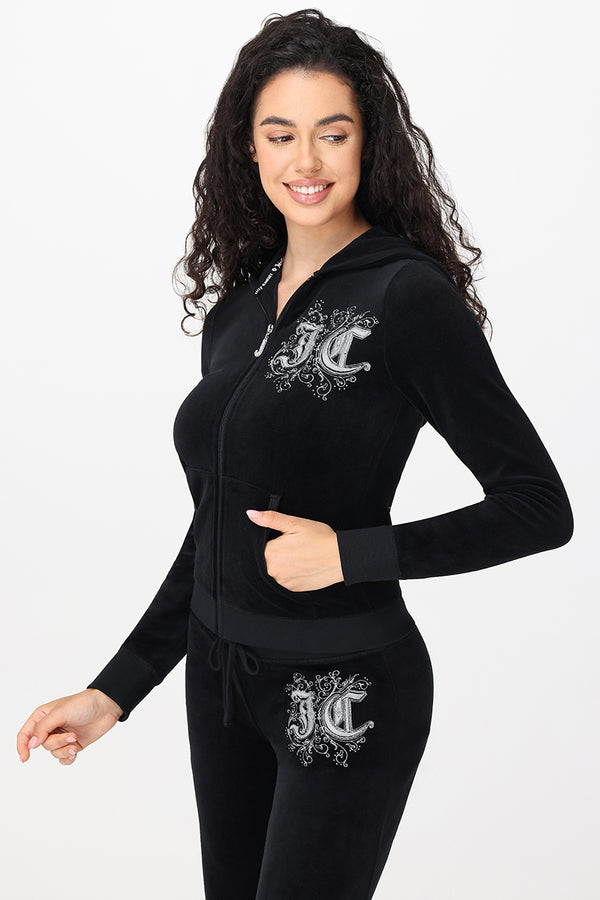 Juicy Couture Monogram Heritage Cotton Velour Hoodie