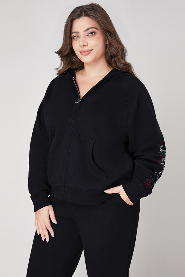 Juicy Couture Plus-Size Roses Oversized Zip Front Hoodie