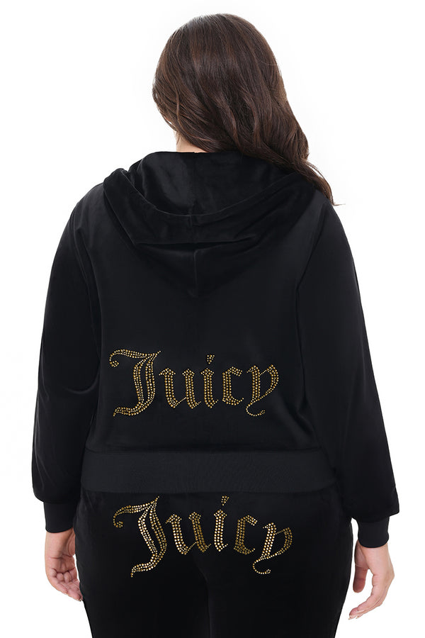 Juicy Couture Plus-Size Technicolor Customizable Big Bling Velour Hoodie