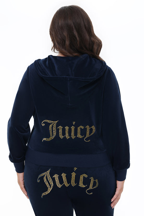 Juicy Couture Plus-Size Technicolor Customizable Big Bling Velour Hoodie
