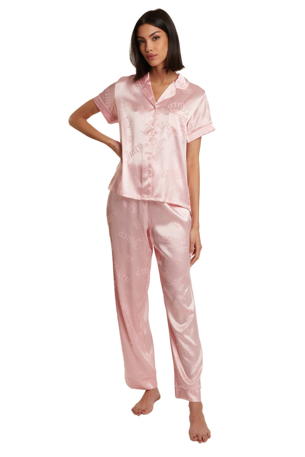 Juicy Couture Satin Short Sleeve Notch Collar PJ Set