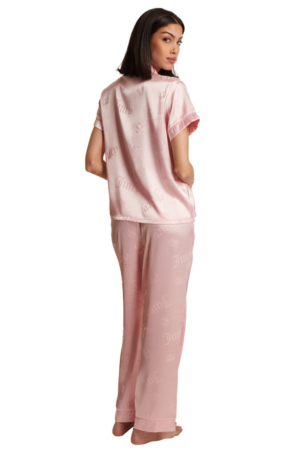 Juicy Couture Satin Short Sleeve Notch Collar PJ Set