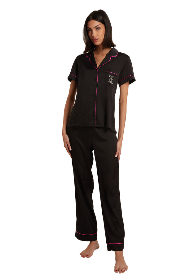 Juicy Couture Satin Short Sleeve Notch Collar PJ Set