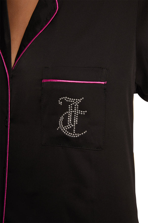Juicy Couture Satin Short Sleeve Notch Collar PJ Set