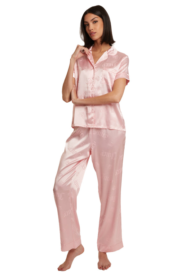 juicy couture Satin Short Sleeve Notch Collar PJ Set